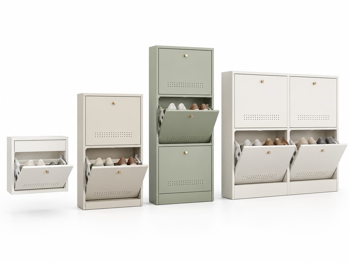 Metal shoe cabinet with slim-depth design for compact residential storage and OEM customization