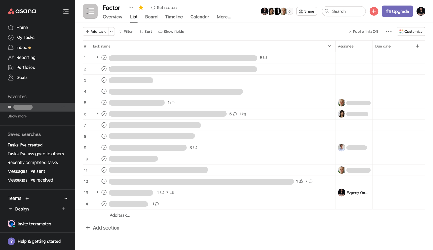Asana work management platform inteface