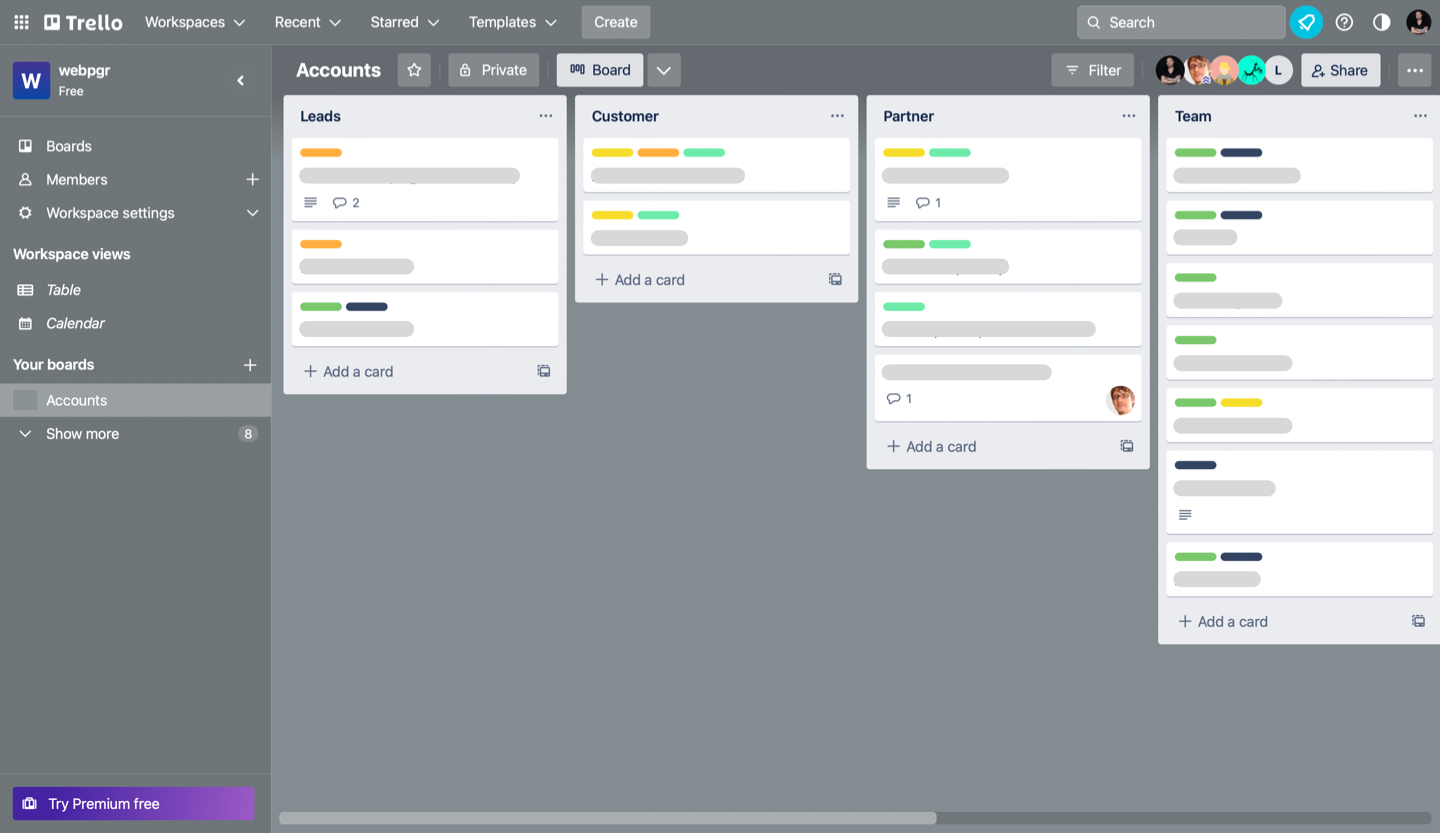 Trello kanban-style, list-making application