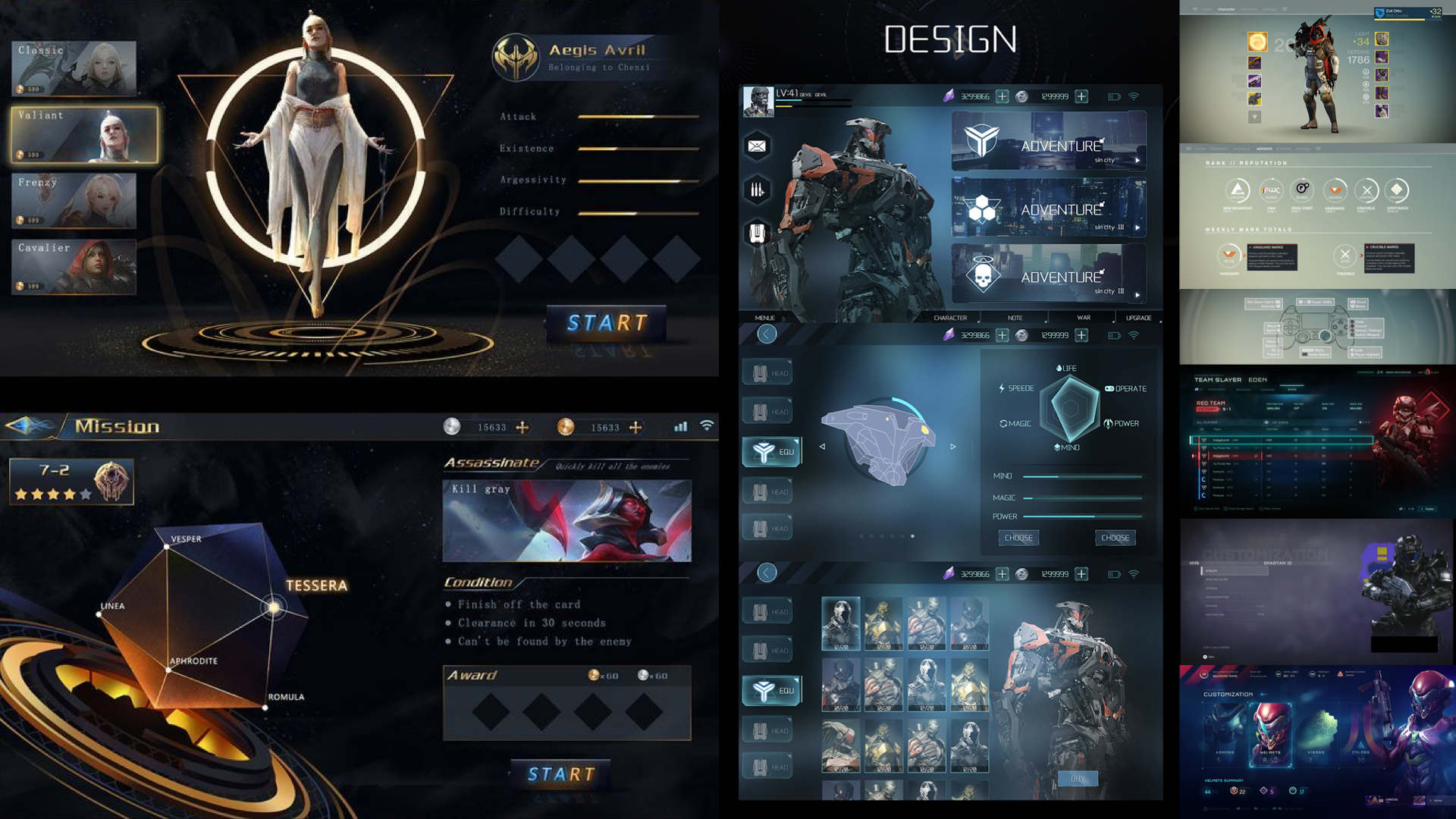 Mood boar with visual references from the gaming industry