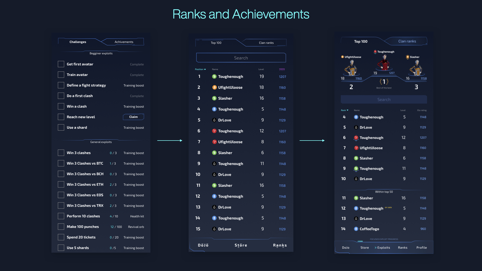 Evolution of ranking screens in Chain Clash