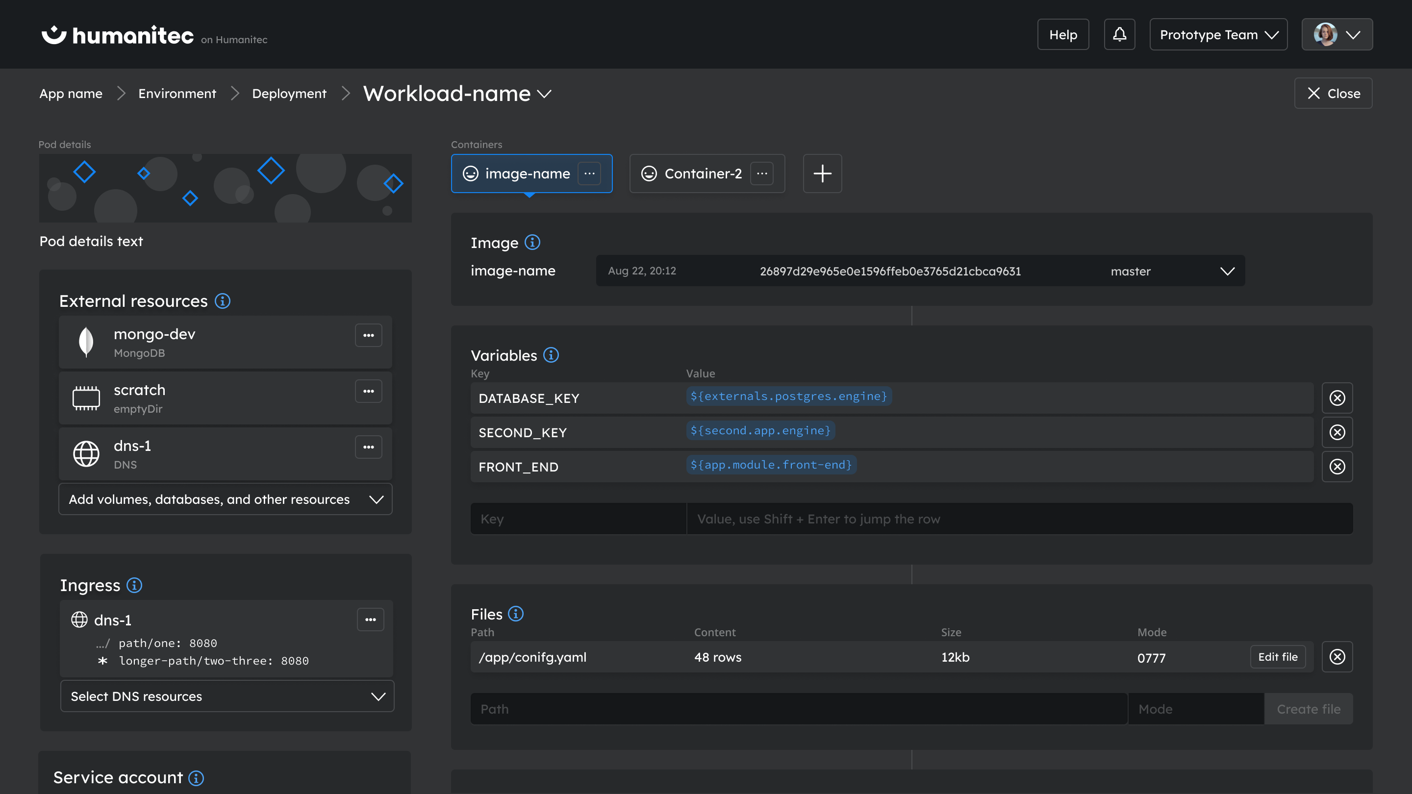 Workload settings overlay