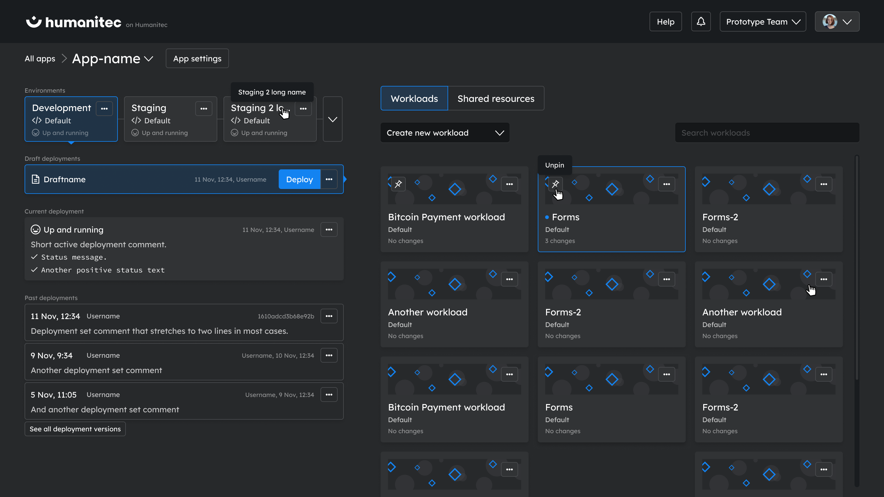 Application overview screen