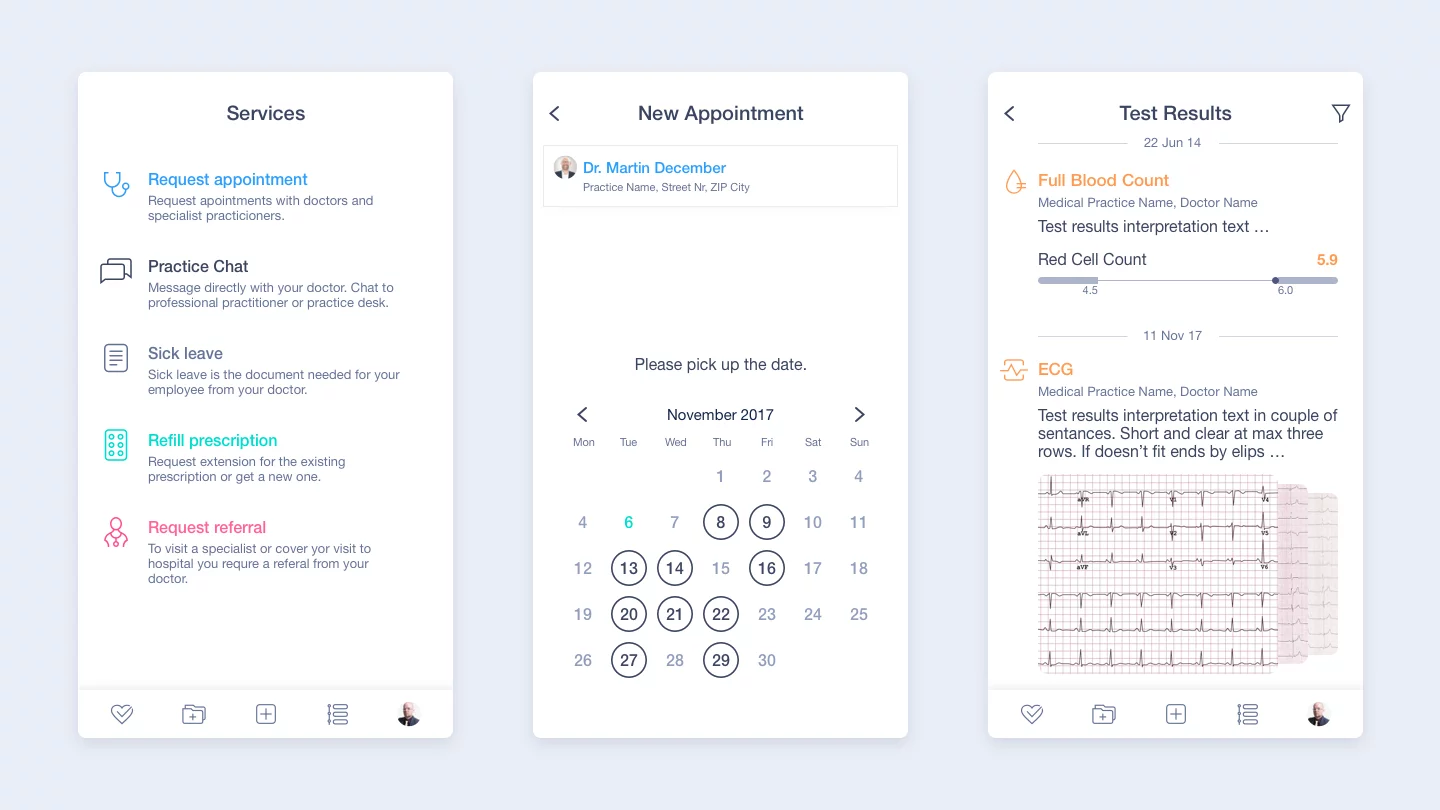 Assortment of various other screens from the Medloop app