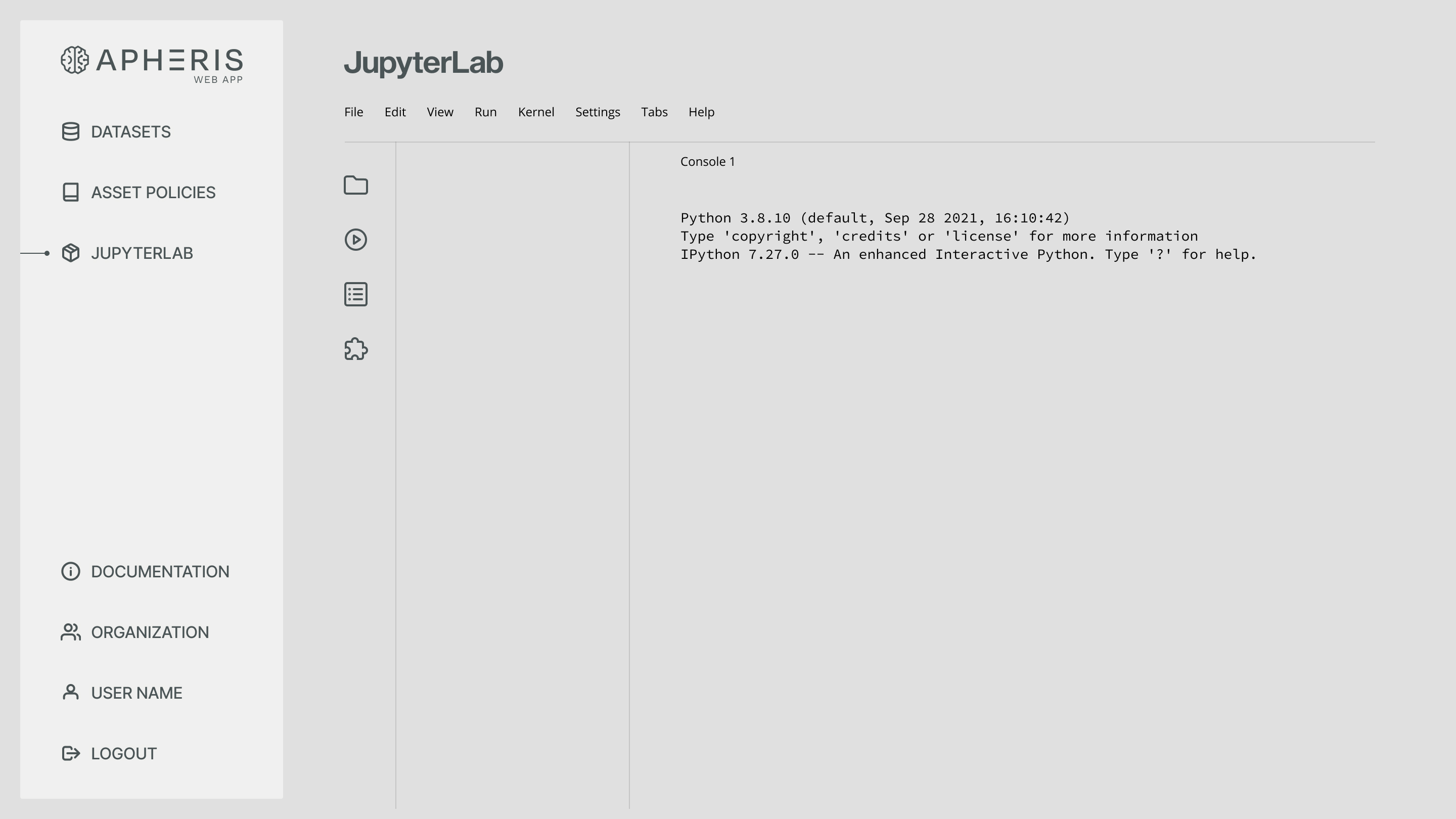 Visual integration of the JupyterLab integration into the Apheris iterface