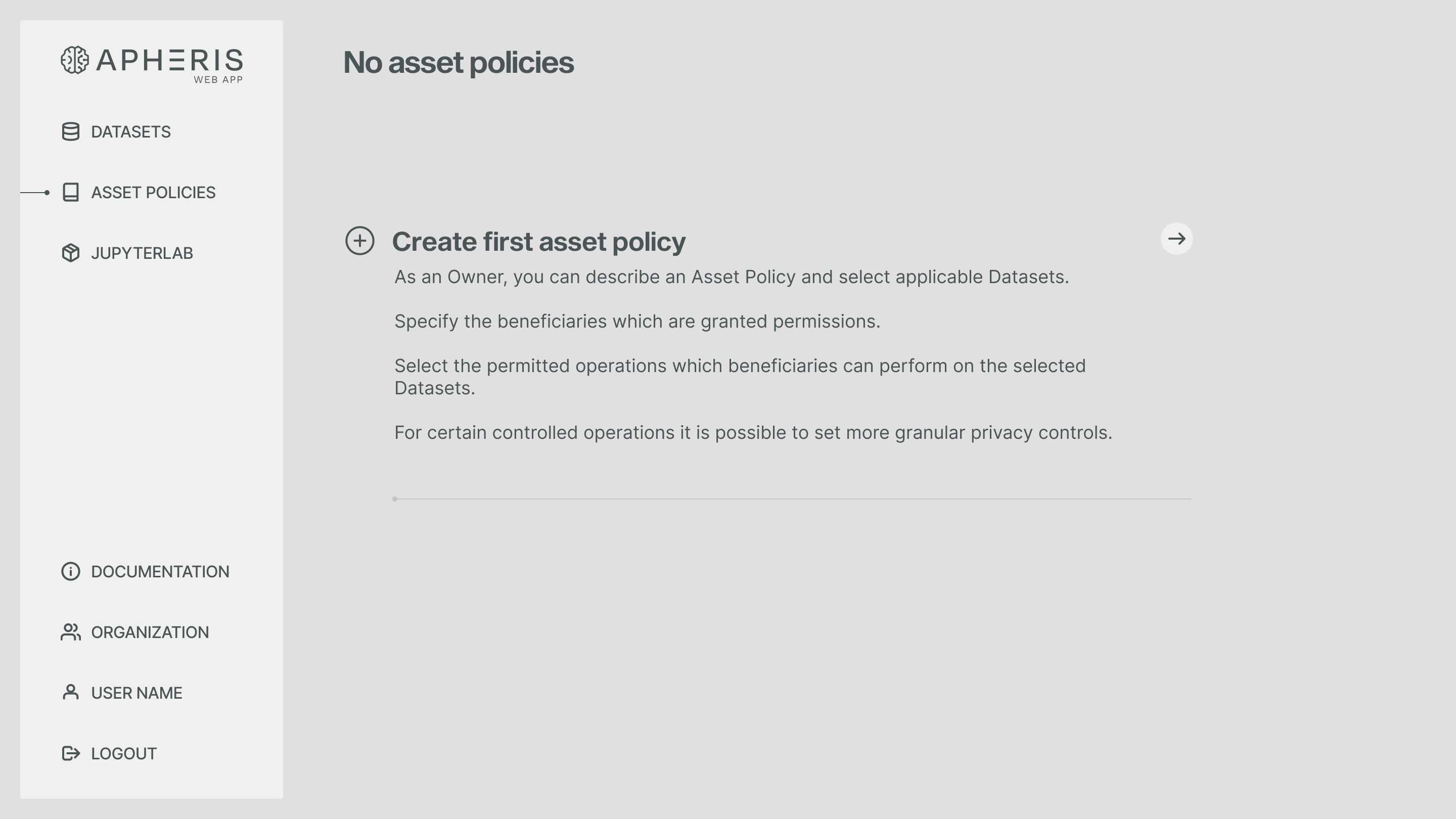 Screen view for policy setup on the Apheris platform