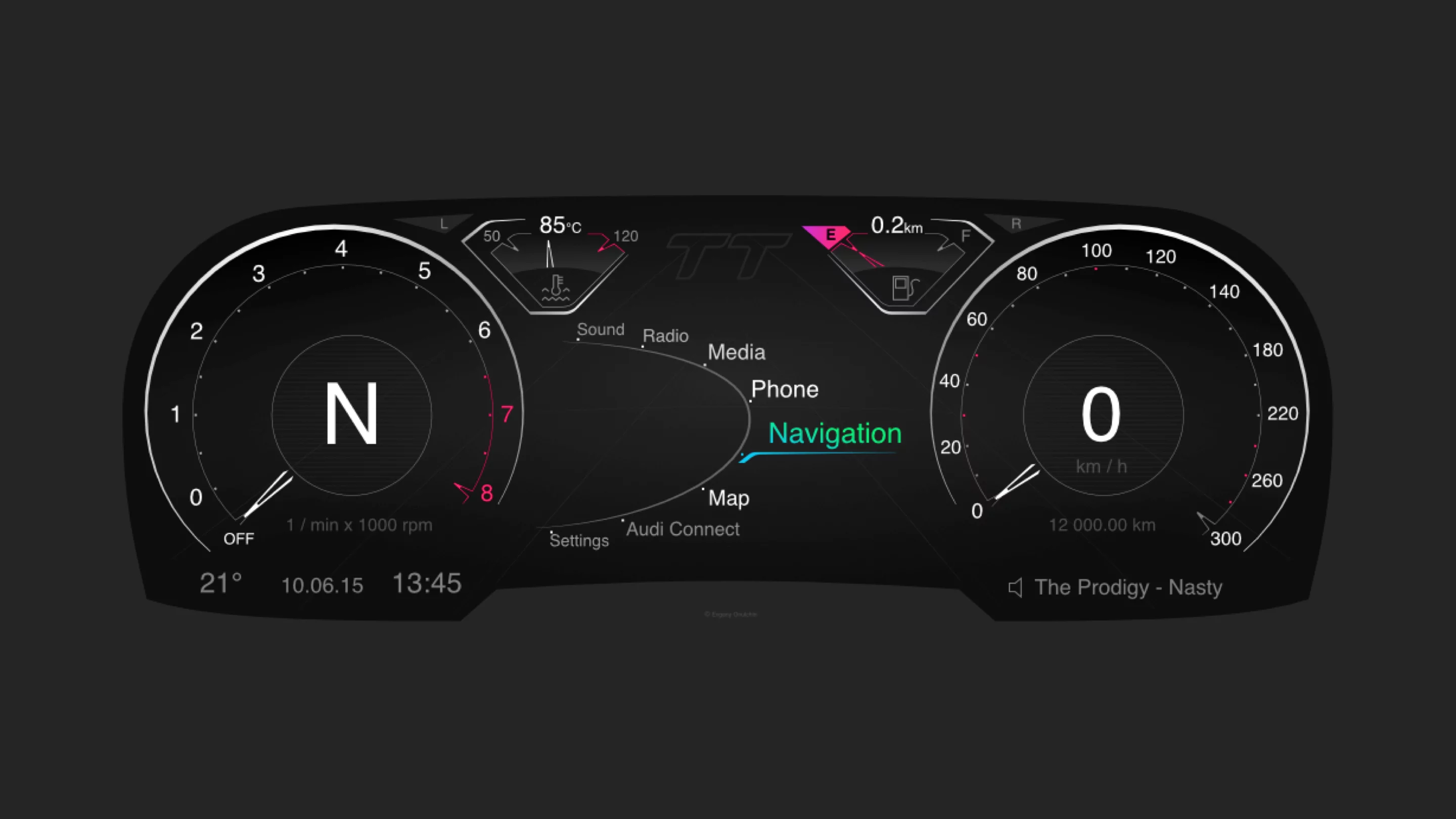 The final design of the Audi TT's menu display