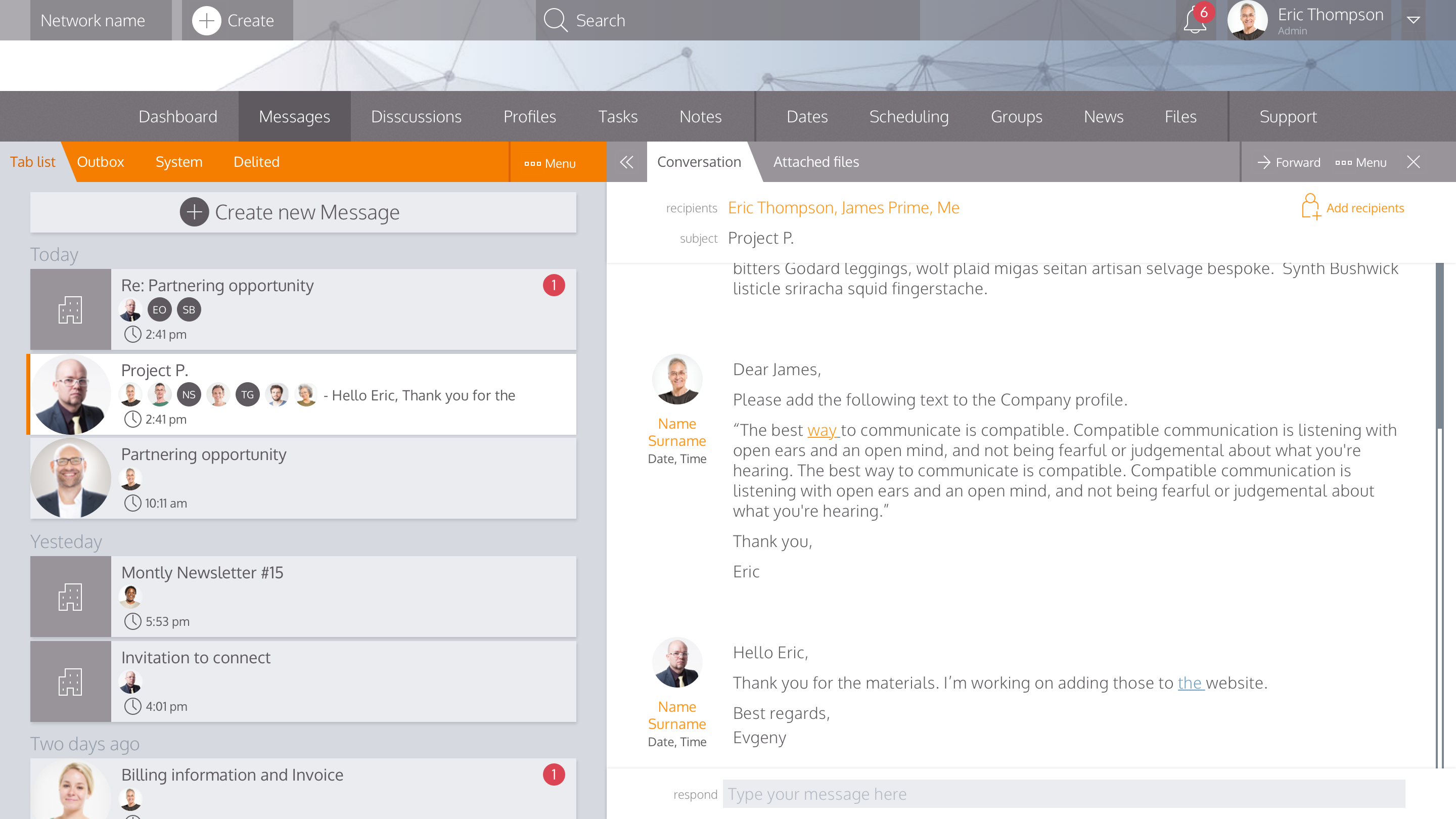 Messaging module in warm colors