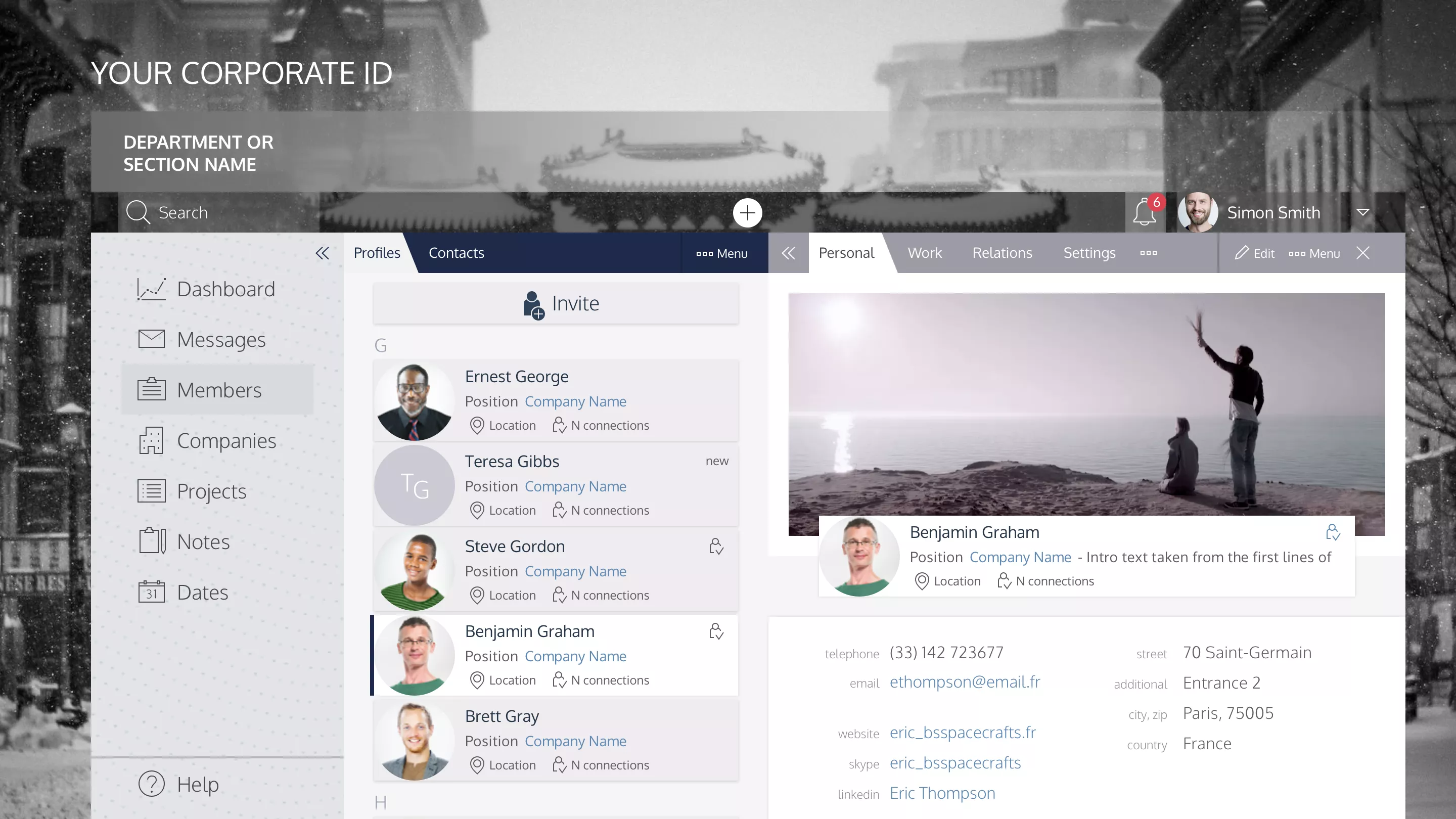 Members area of a historical data base tool