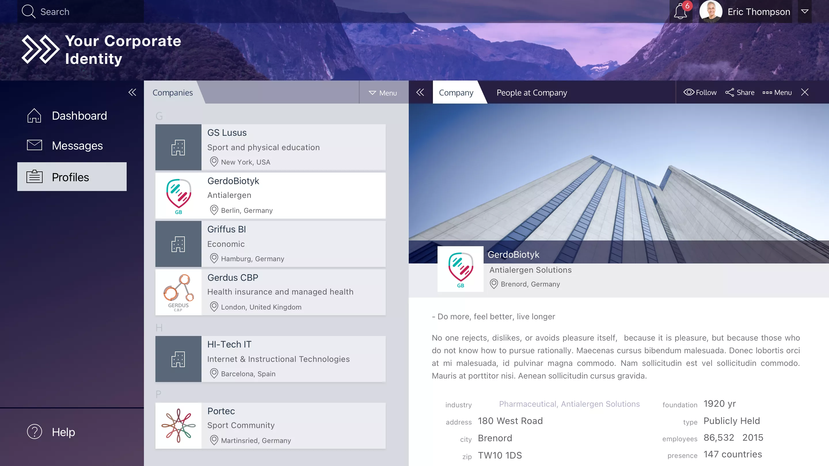 Interface of a profiles list for medical intranet