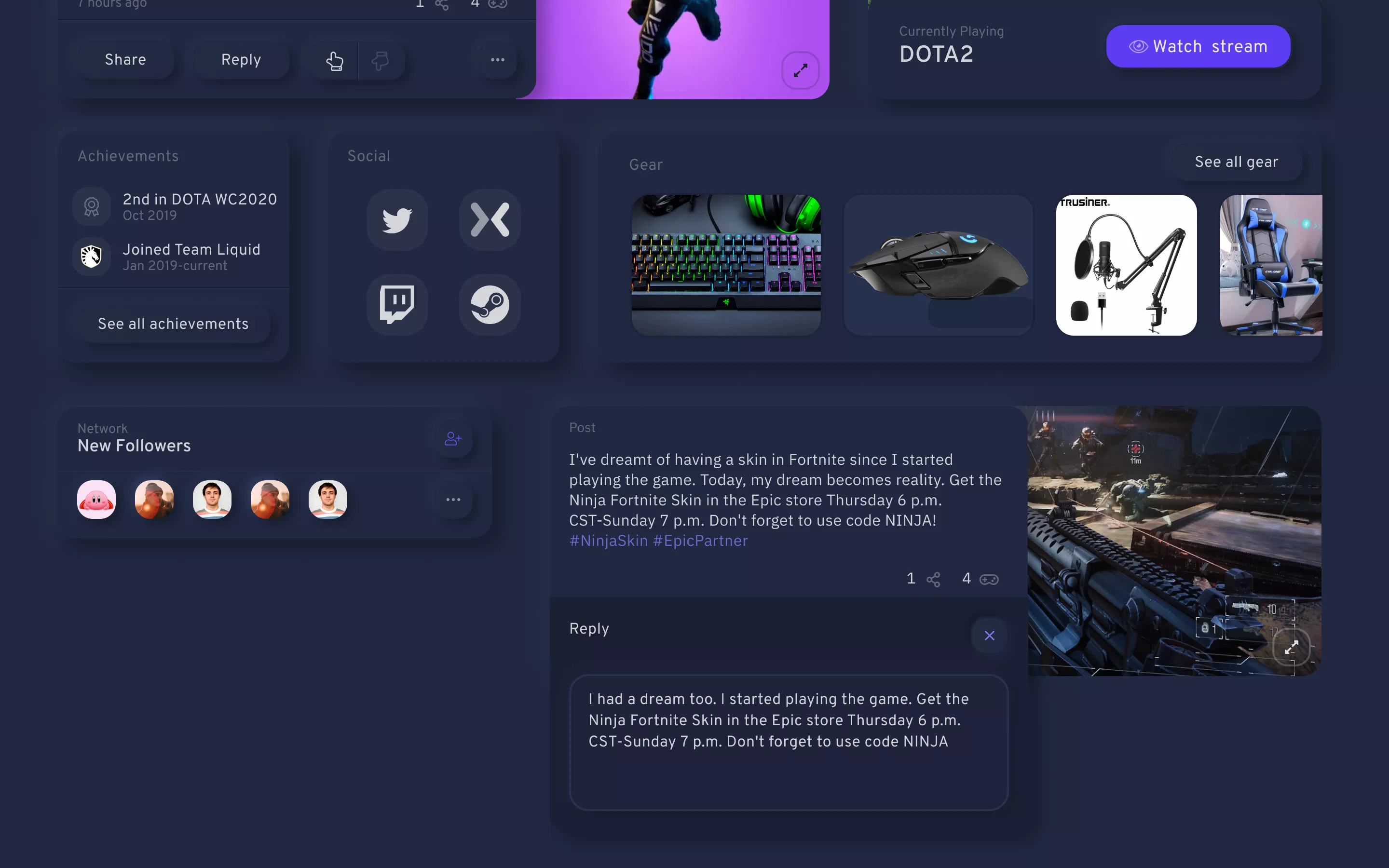Layout of the gamer profile