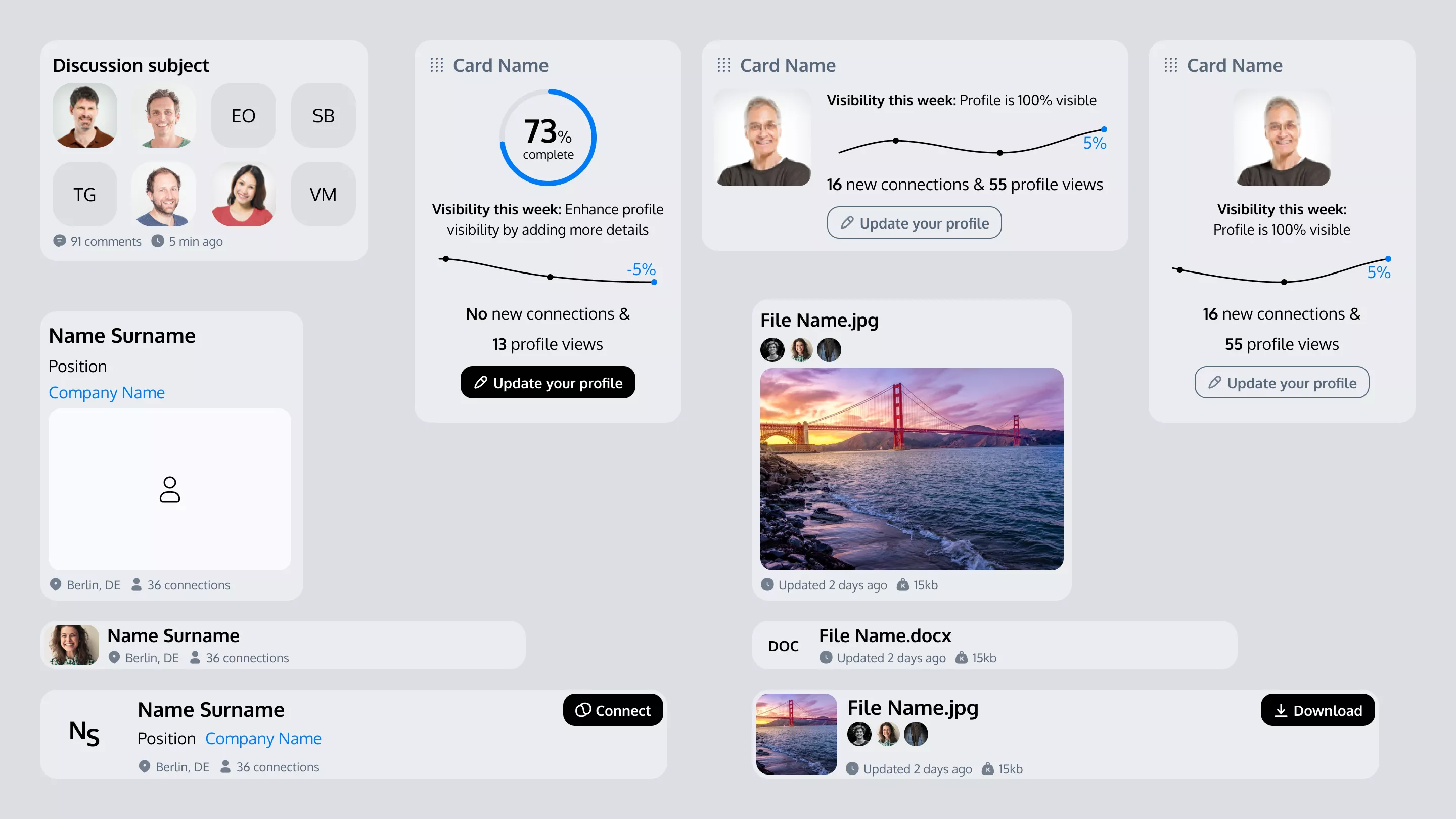 List items, cards and tiles options