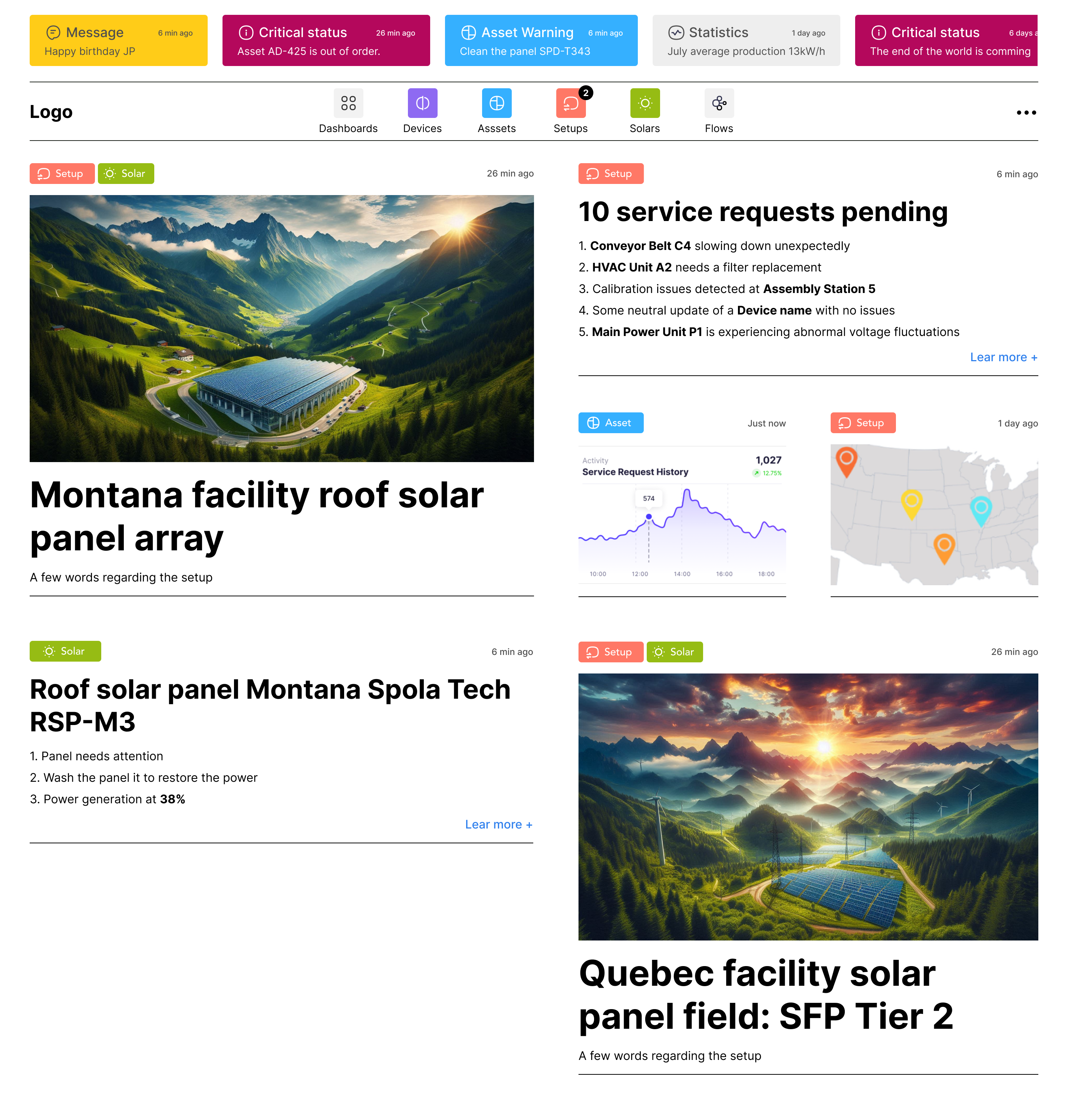 Newspaper inspired layout for the dashboard concept