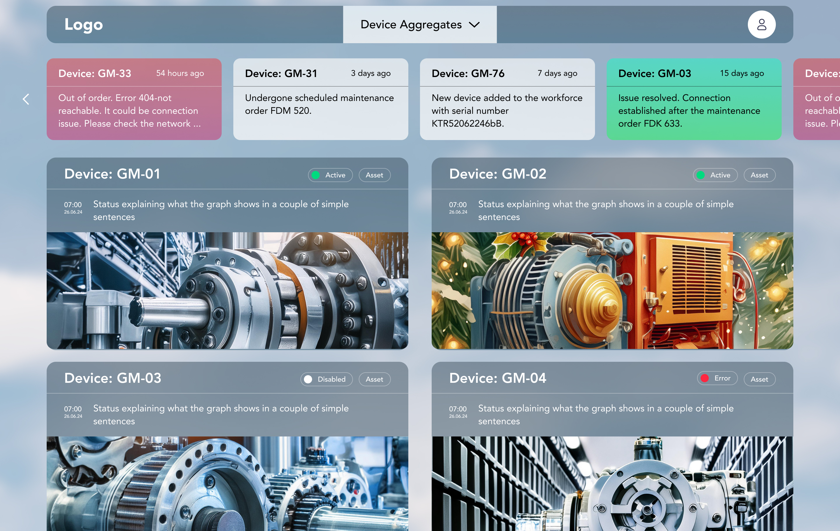 Devices overview screen, "cloud sky" design concept