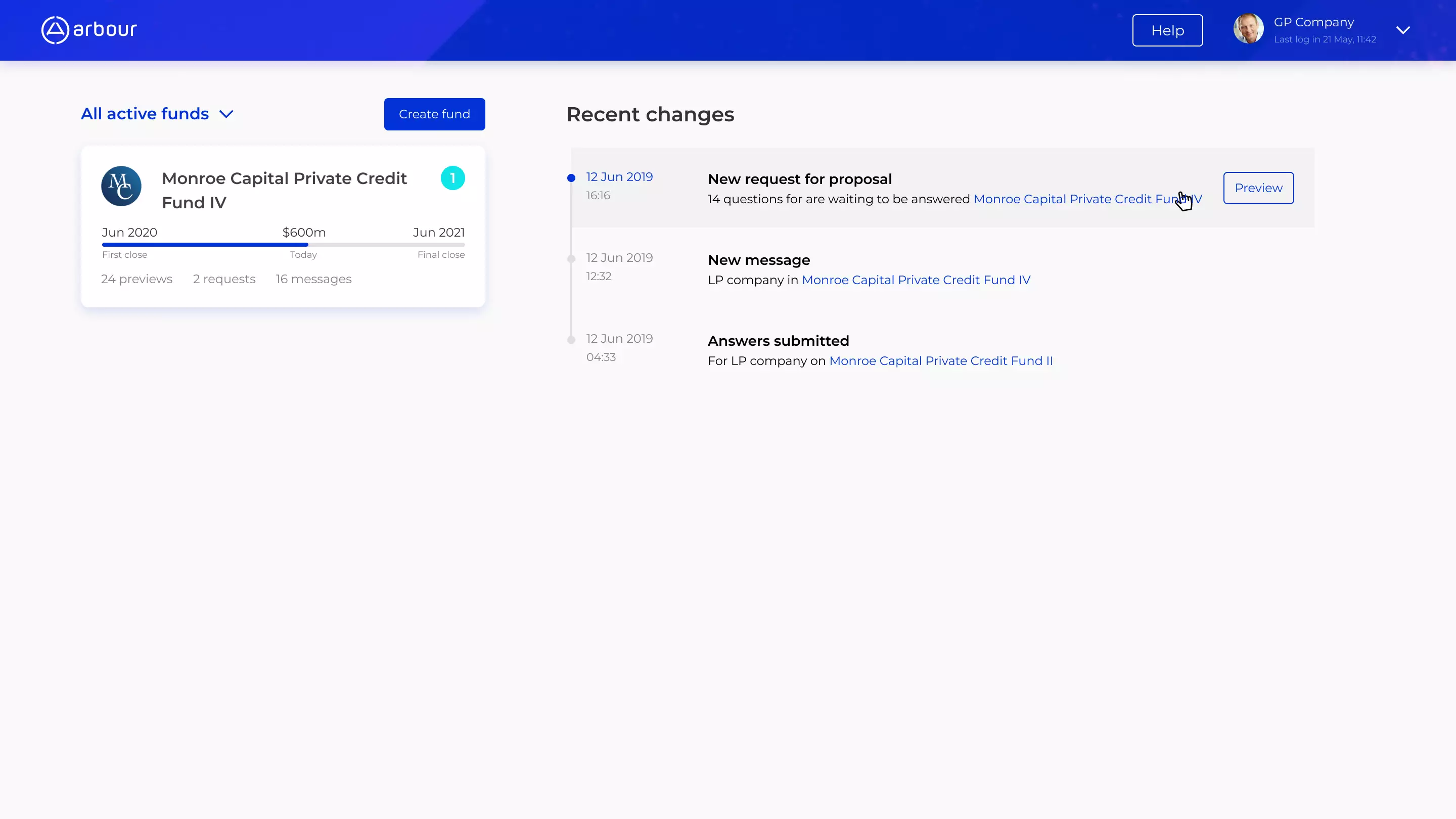 Arbour app Global Partner home screen