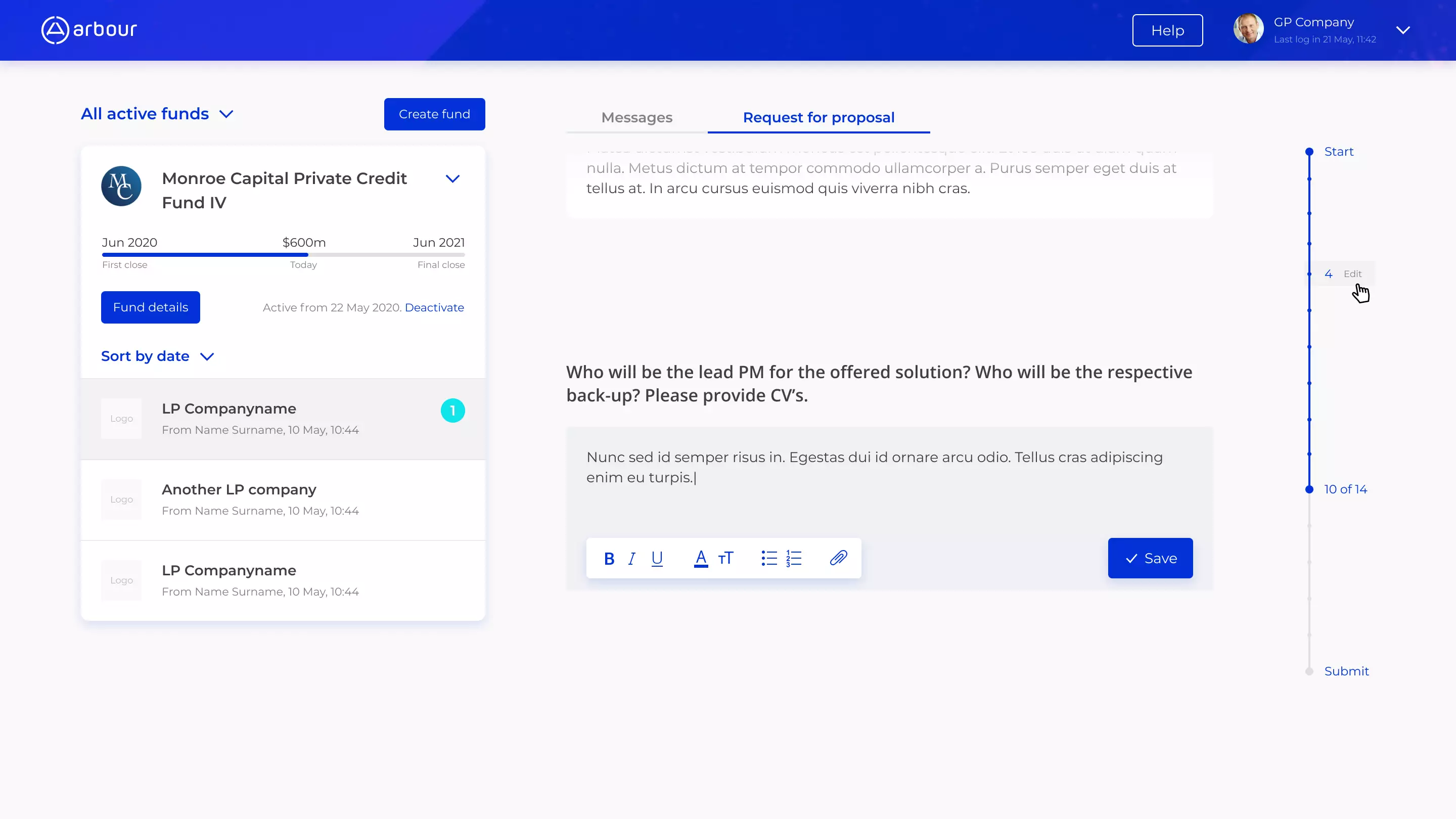 Arbour communication Global Partner screen