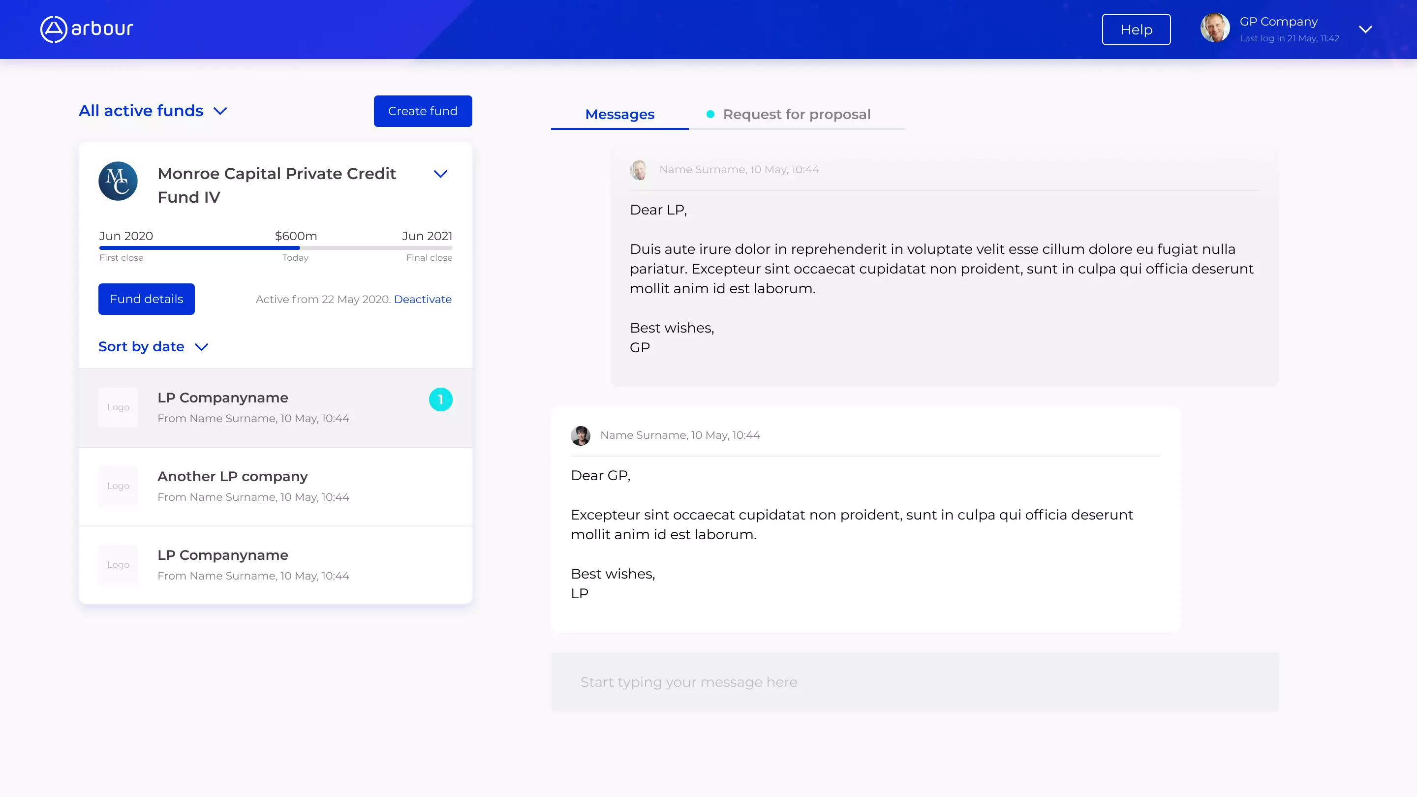 Arbour screen of engagement for Global Partner user