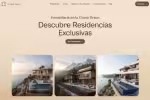 Página web mostrando residencias exclusivas con imágenes de yates de lujo en marina.