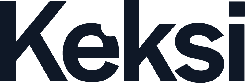 Keksi brand logo with stylized lowercase 'k' inside a triangle, followed by the text 'eksi'.
