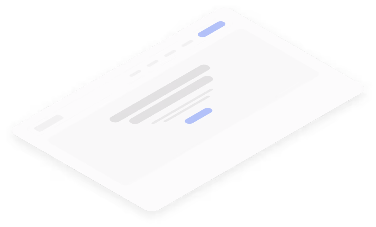 Isometric illustration of a digital card or webpage with a blue highlighted button and text lines.