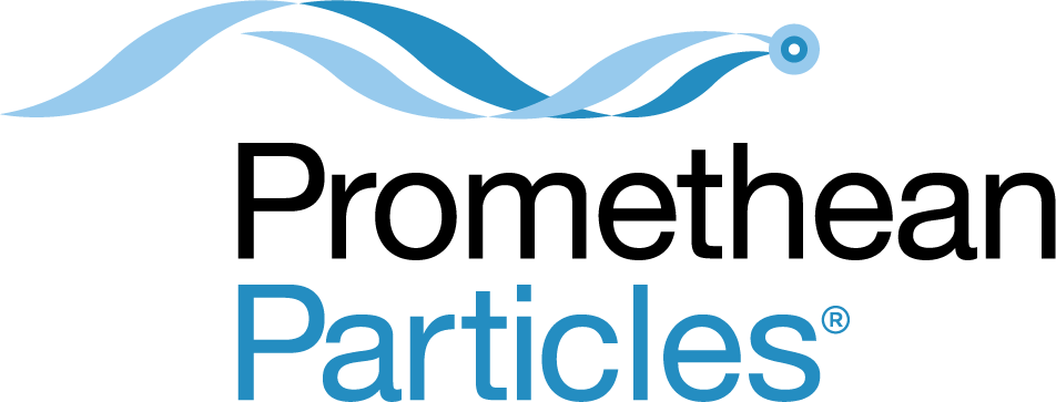 Promethean Particles logo with three blue wavy lines emanating from a circular point above the word 'Particles' in blue text.