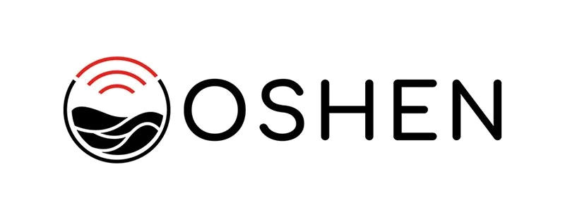 OSHEN logo with stylized waves inside a circle and three orange curved lines above the waves.