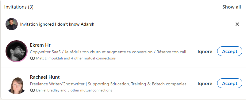 ignored linkedin invitation