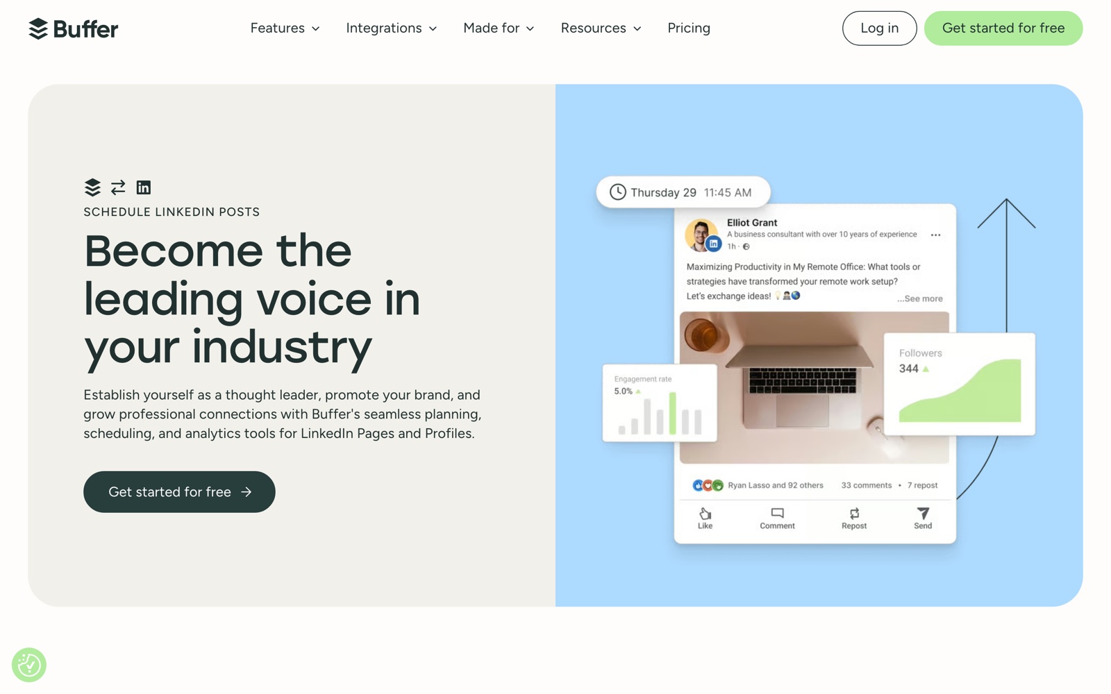 Buffer LinkedIn scheduling landing page