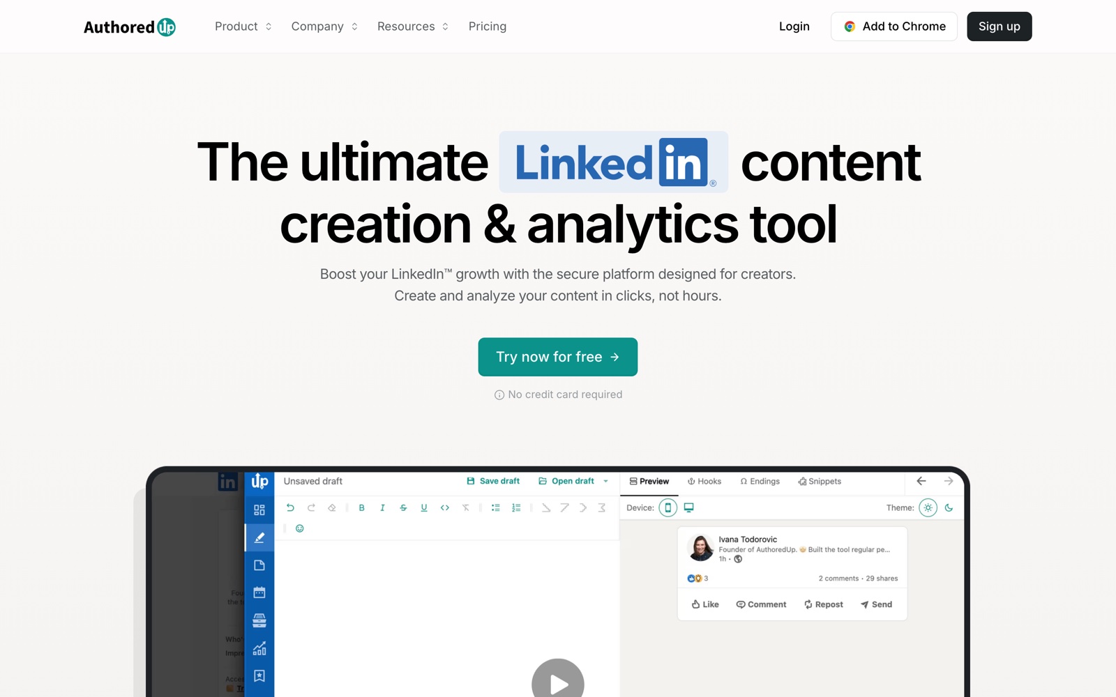 AuthoredUp homepage with LinkedIn writing and formatting tools
