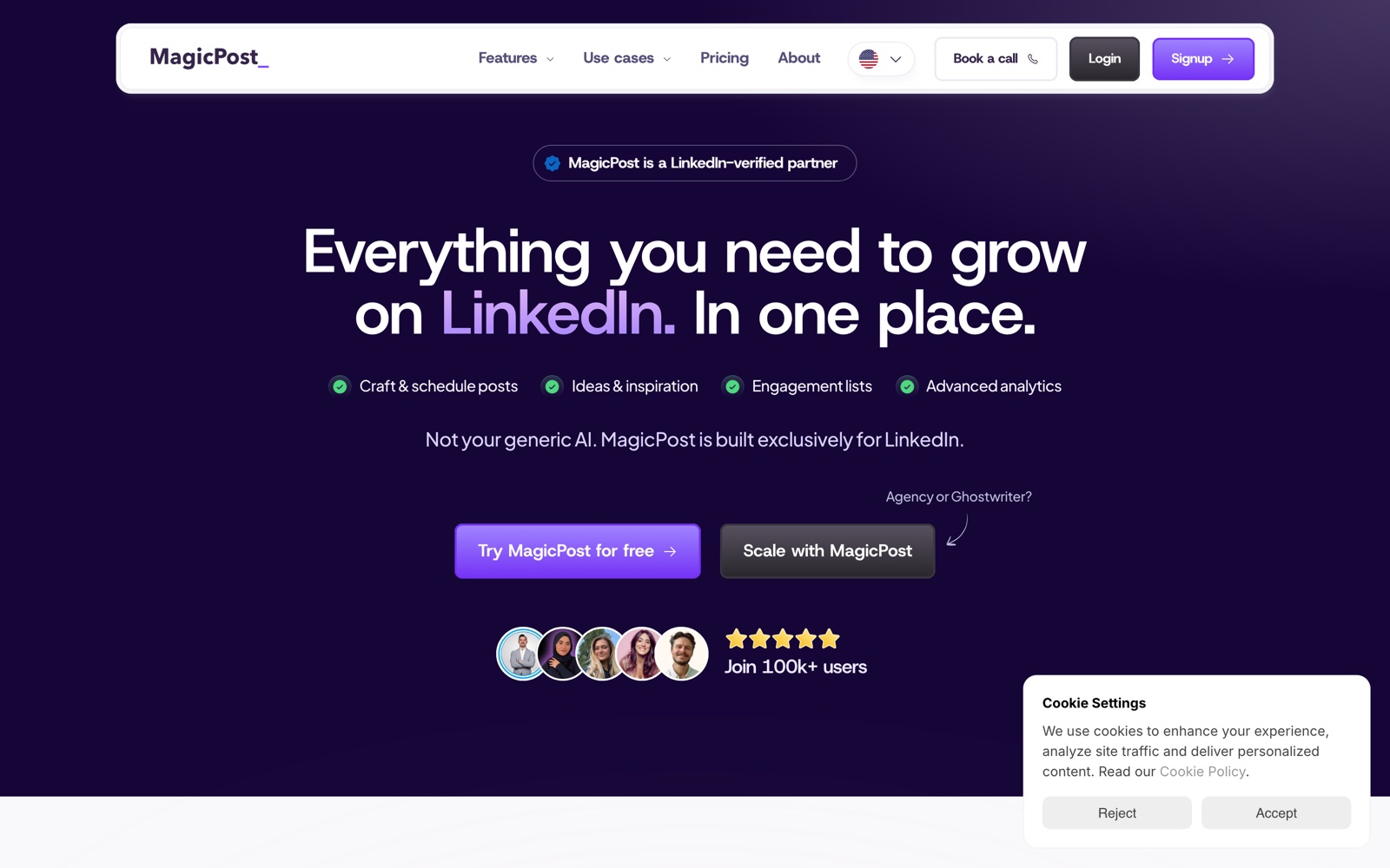 MagicPost homepage for LinkedIn post generation