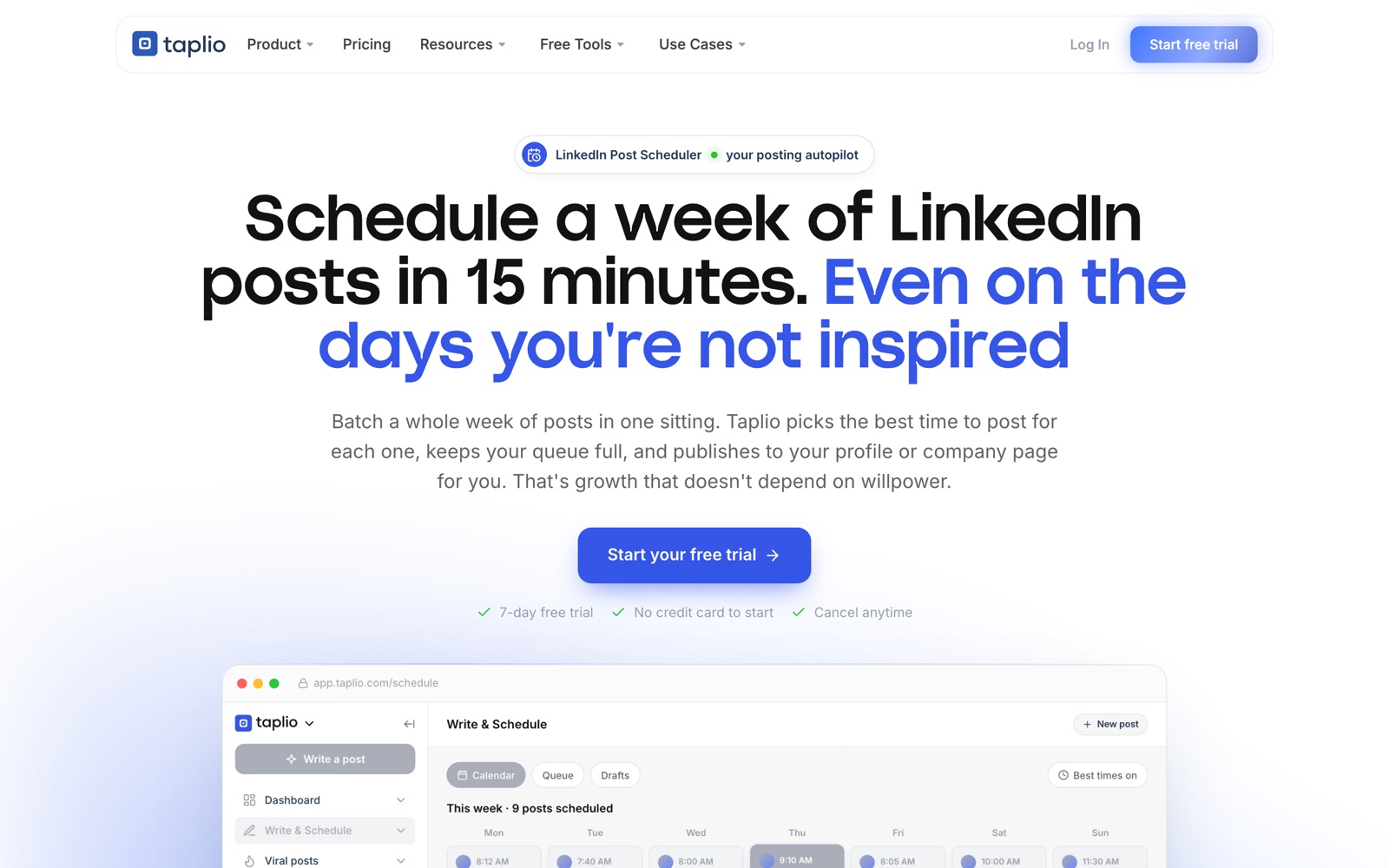 Taplio LinkedIn post scheduler page
