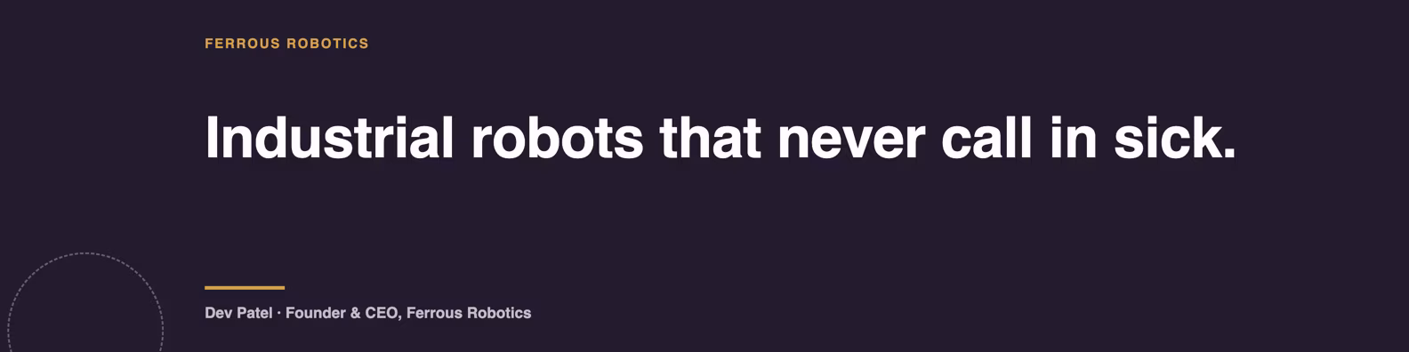 LinkedIn banner example showing a bold one-line statement on a solid dark navy background for a robotics founder