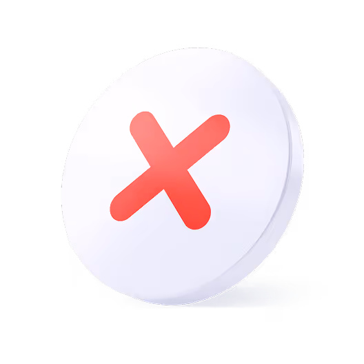 White 3D circular button with a red X symbol in the center casting a shadow.