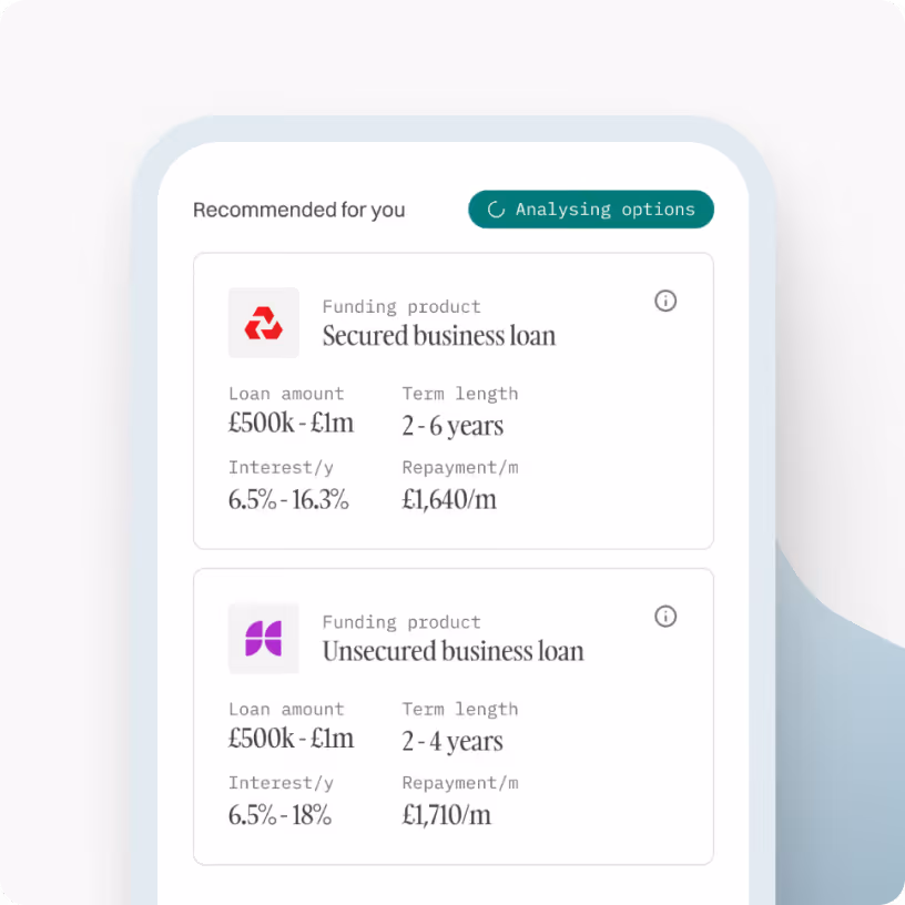 Aurora Capital's mobile lending assessment tool showing relevant lenders