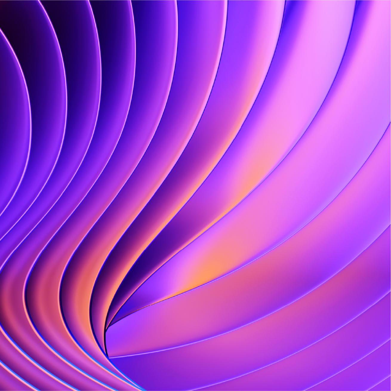 Abstract swirl design with smooth, curved ribbons in purple and orange hues.