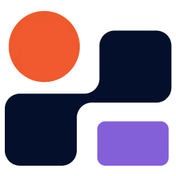 Abstract icon with a red circle, two black rounded squares, and one purple rounded rectangle arranged in a pattern.