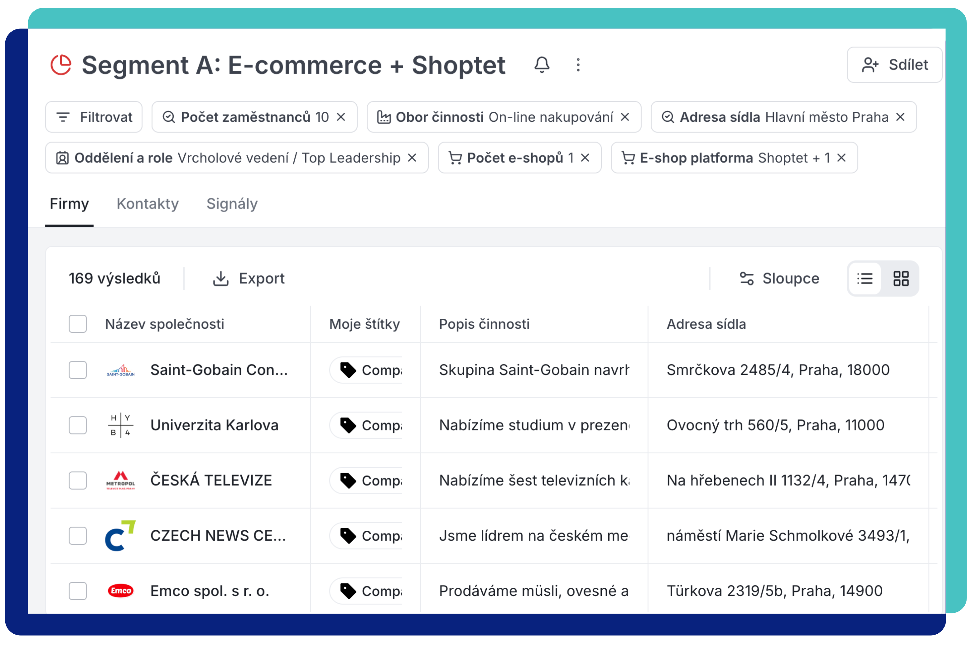 Filtrování firem v Raynet CRM díky integraci s BizMachine