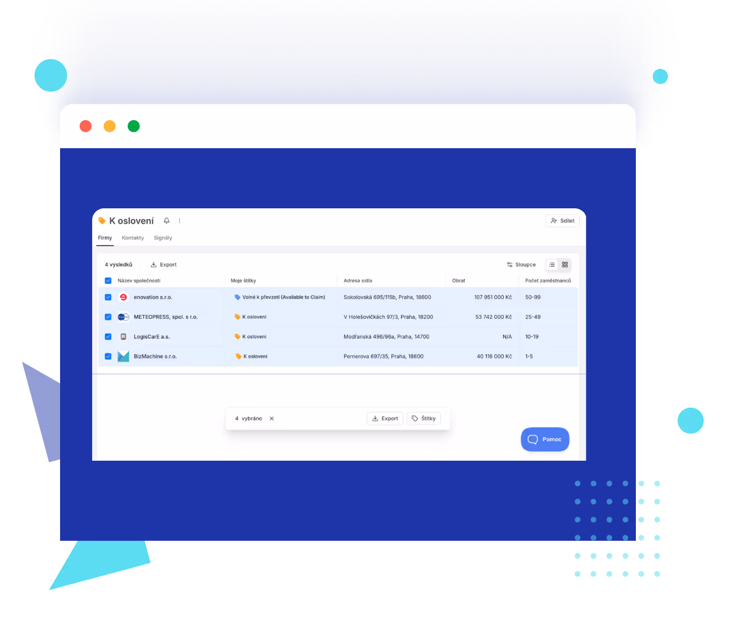 Export seznamu firem z BizMachine Prospector