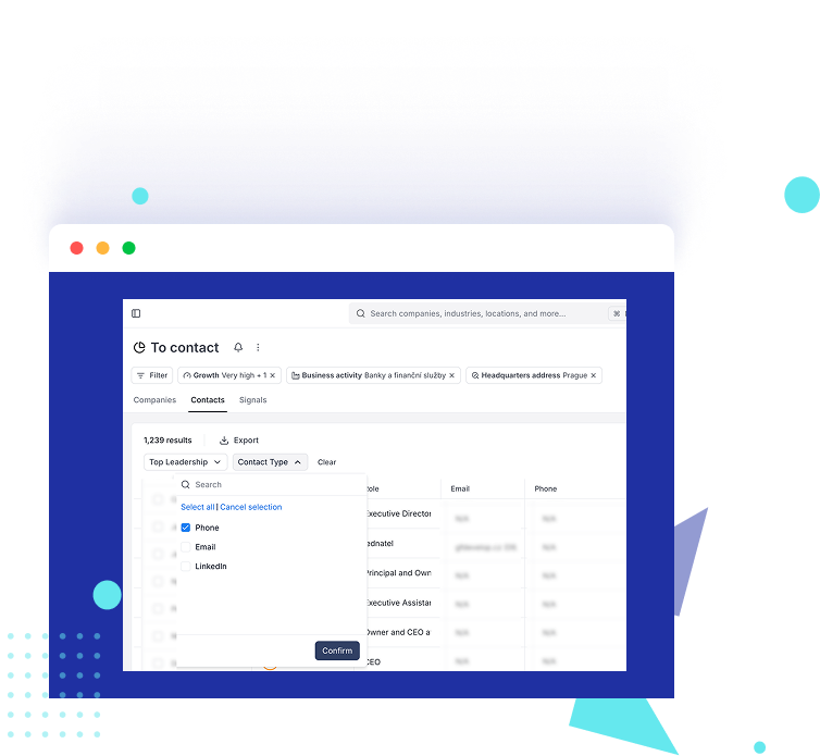 Přehled kontaktů na decision-makery v BizMachine