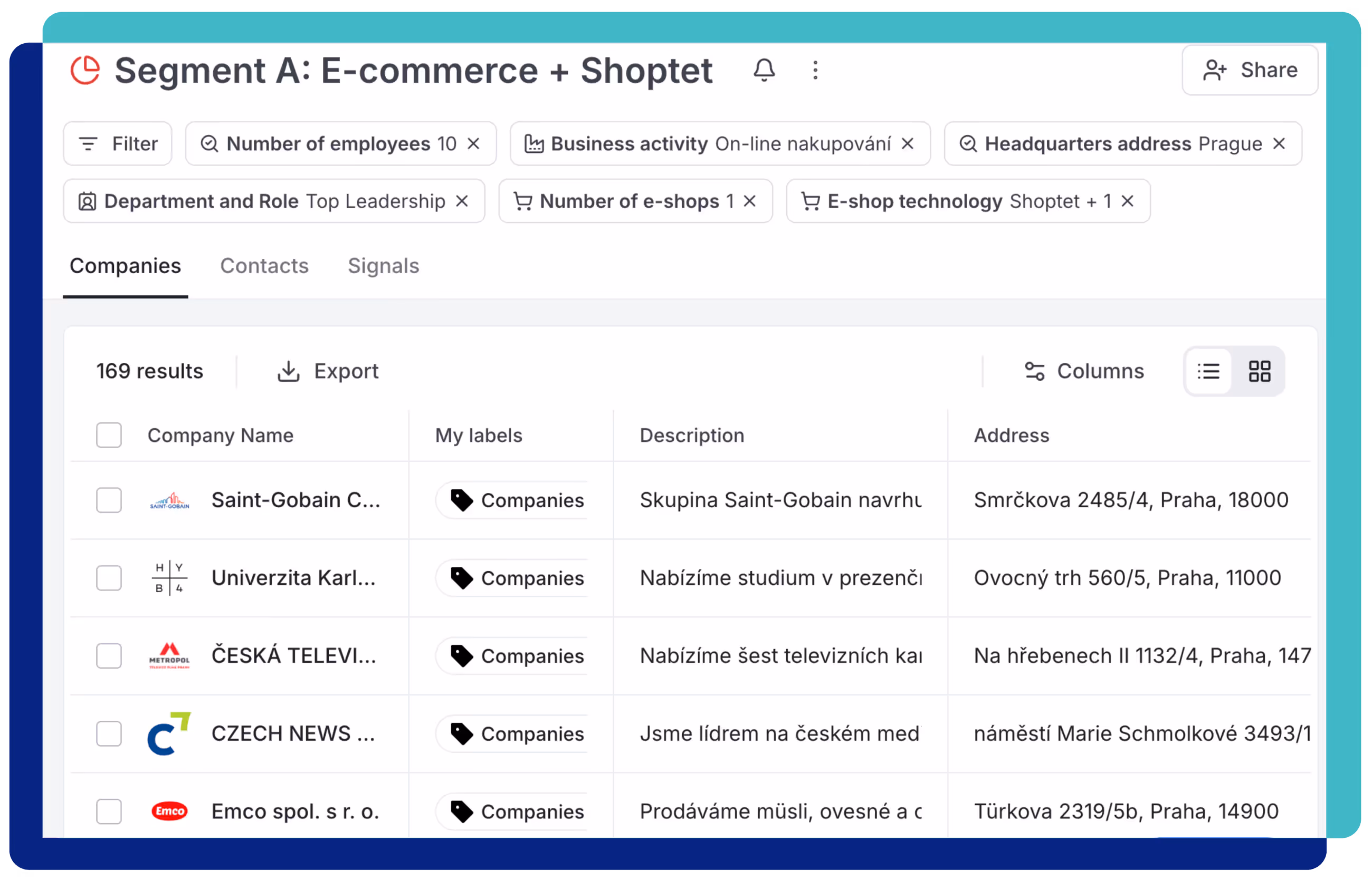 Market segmentation in BizMachine — filtering companies by criteria