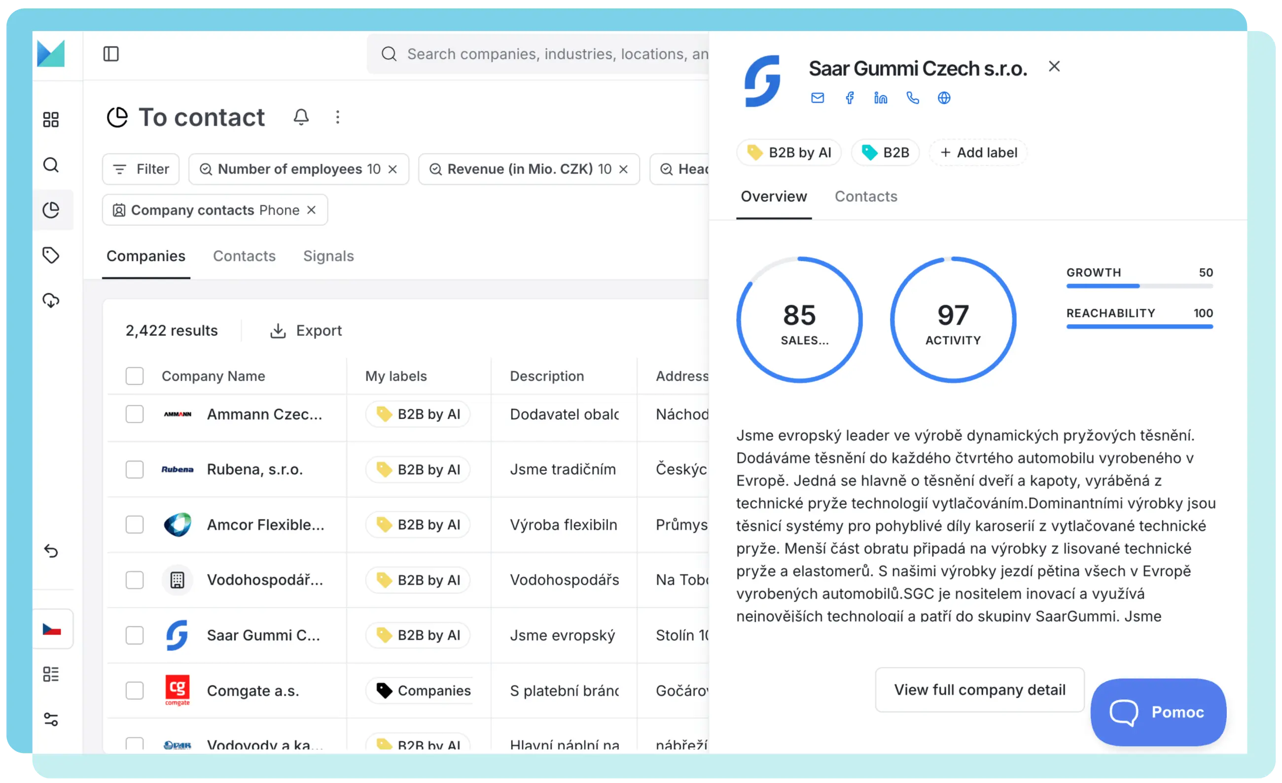 Seznam firem ke kontaktování v BizMachine