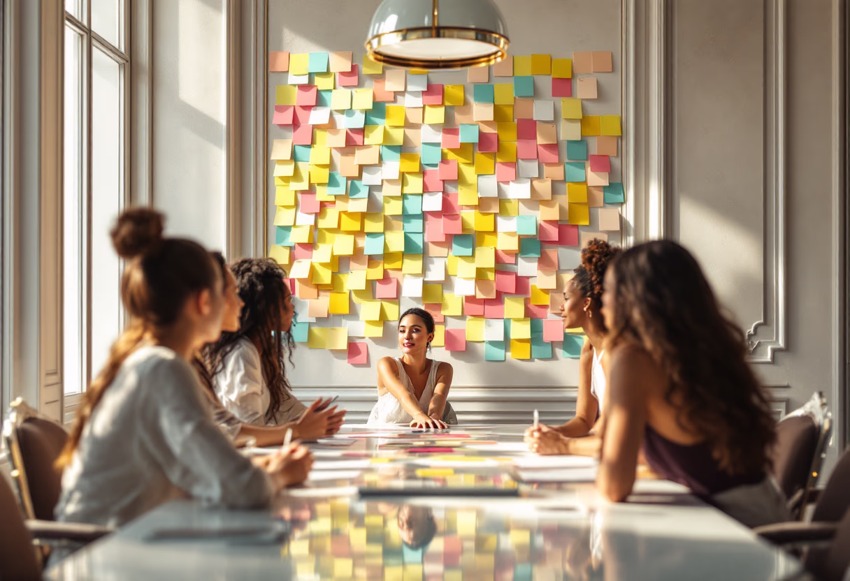 image of brainstorm session with sticky notes