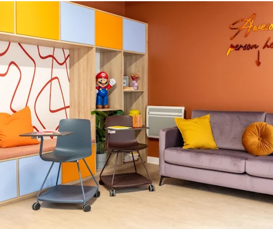 Hall d'entrée résidence étudiante agencement sur mesure Structa