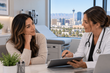 Physician reviewing patient health history during an annual physical examination in Las Vegas, Nevada