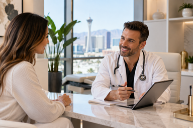Internal medicine doctor consulting with a patient in a concierge medicine office in Las Vegas, Nevada