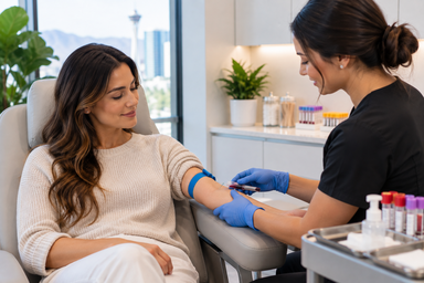 Physician reviewing blood work and lab testing results with a patient in Las Vegas, Nevada