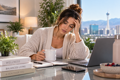 Woman relaxing during a wellness session for stress and mood support in Las Vegas, Nevada