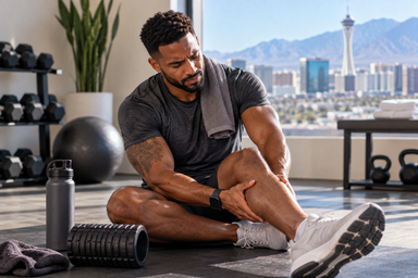 Woman receiving IV therapy for muscle fatigue recovery in Las Vegas, Nevada