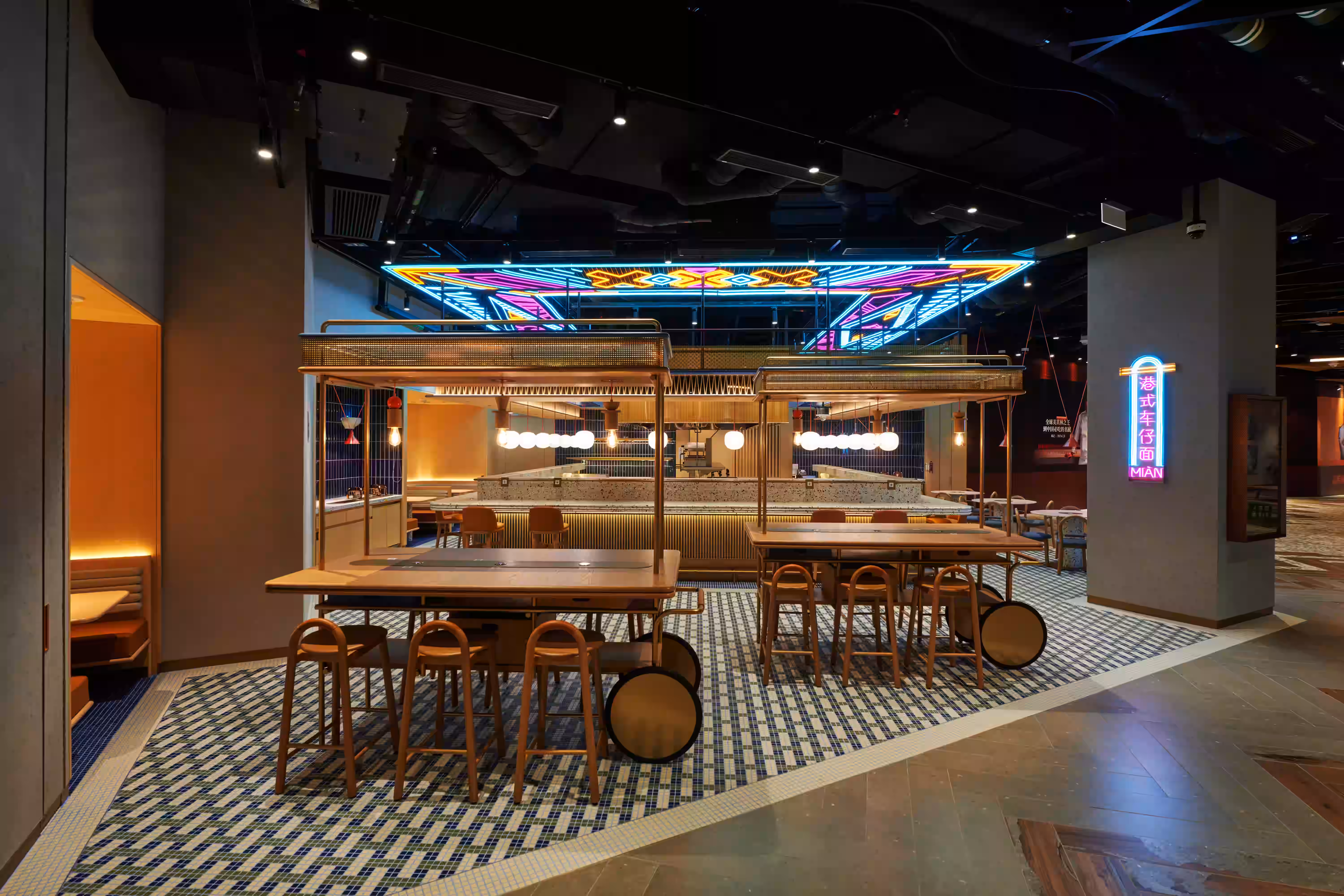 Mian Cart Noodle Bar interior detail at Studio City Macau showing material palette and spatial design elements