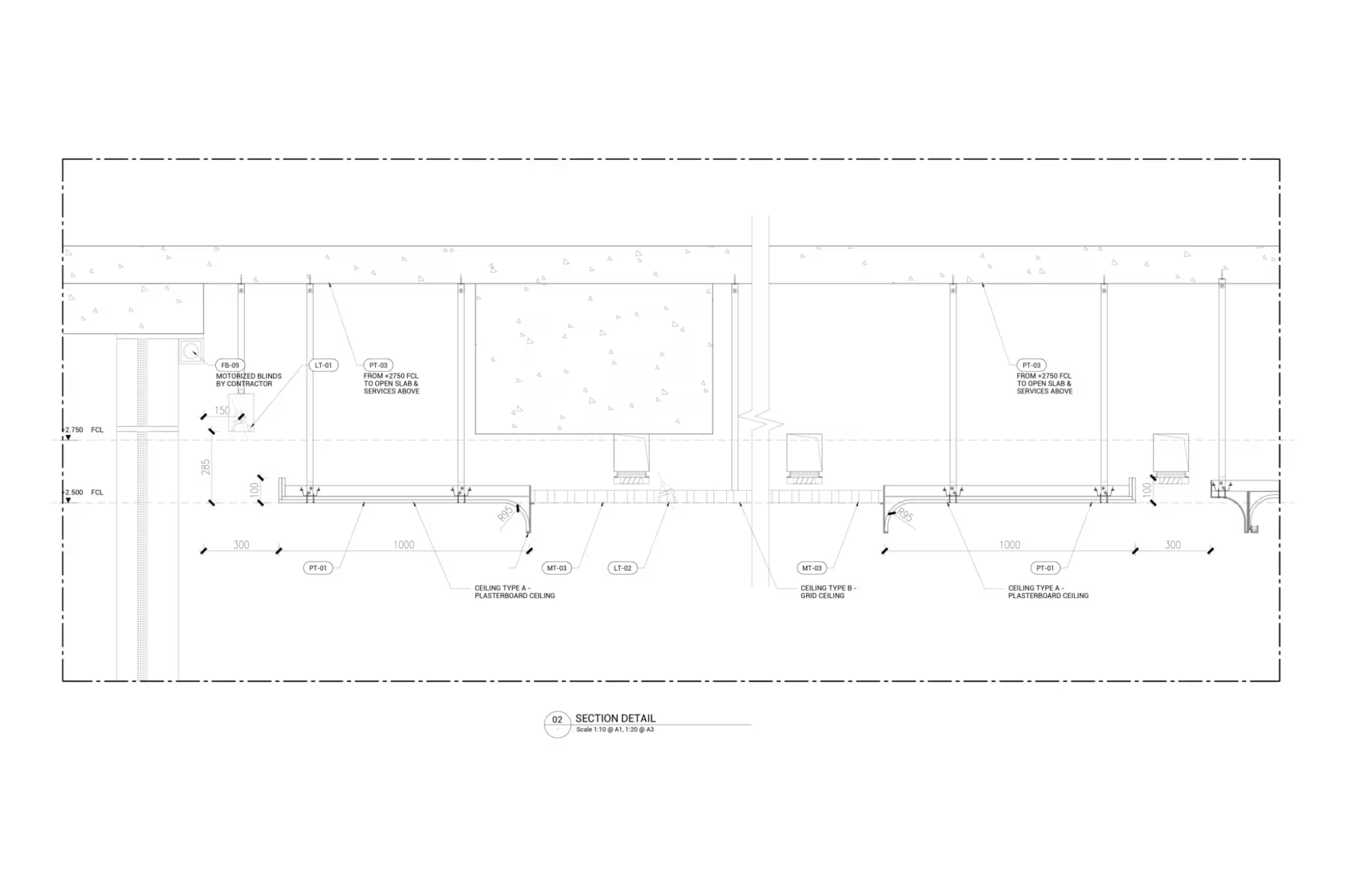 Design section drawing of LFCH headquarters showing pantry area elevation and joinery detail specification
